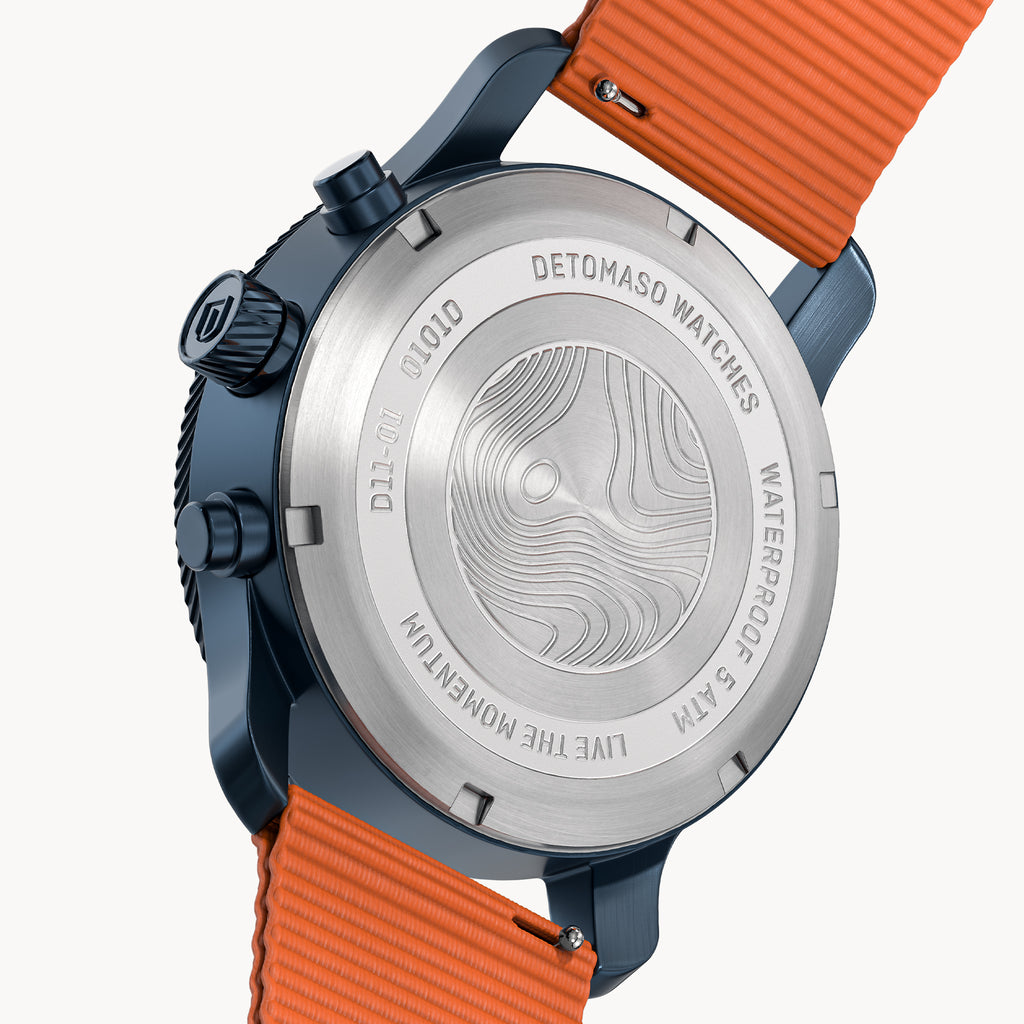 VENTURE CHRONOGRAPH 
TOPO BLUE - Ocean Plastic Orange Woven - Detomaso Watches