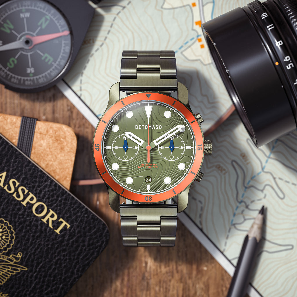 VENTURE CHRONOGRAPH TOPO OLIVE - Stainless steel Olive Brushed - Detomaso Watches