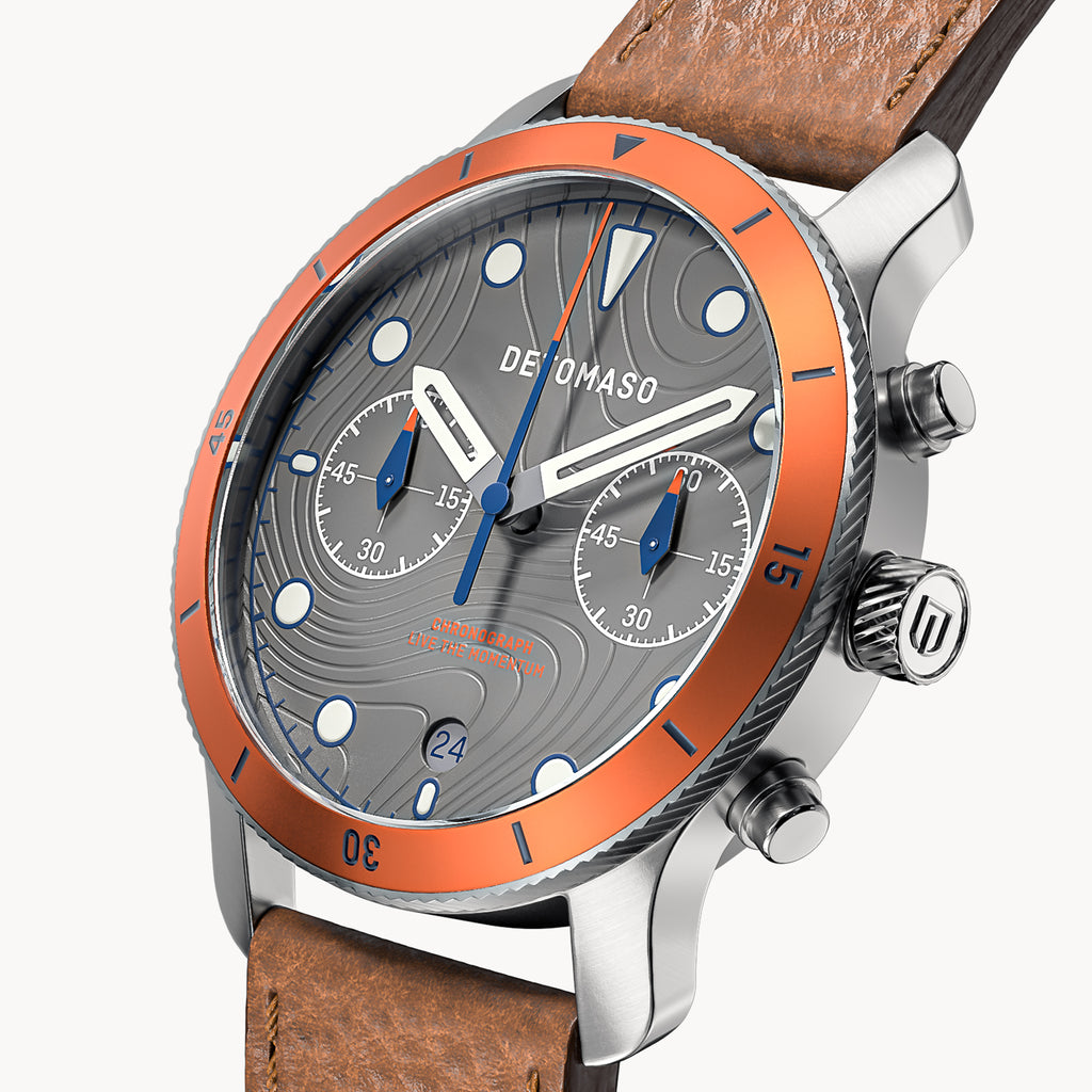 VENTURE CHRONOGRAPH TOPO GRAY - Leather Brown Classic - Detomaso Watches