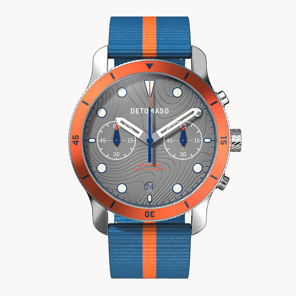 VENTURE CHRONOGRAPH TOPO GRAY - Ocean Plastic Blue Orange Woven - Detomaso Watches