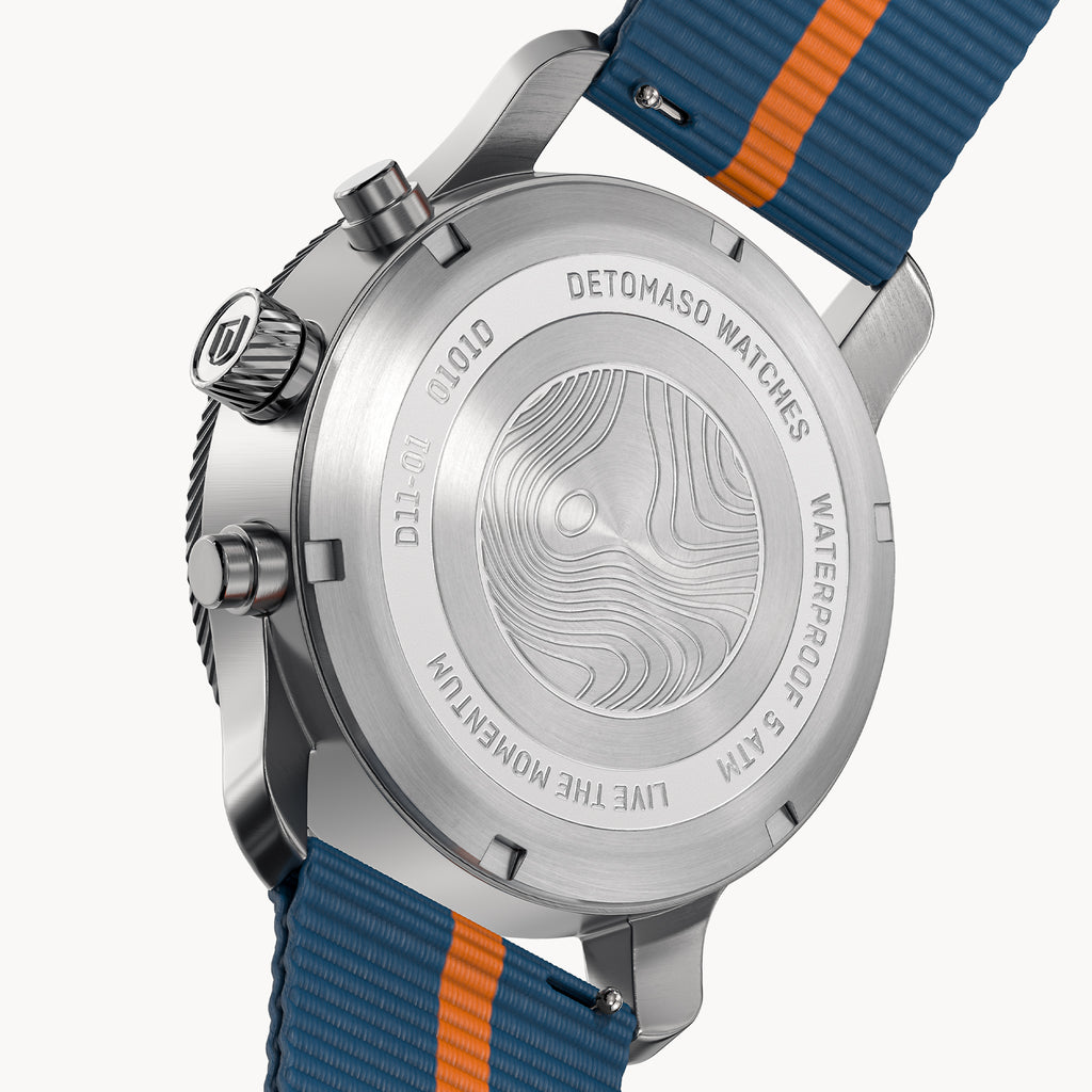 VENTURE CHRONOGRAPH TOPO GRAY - Ocean Plastic Blue Orange Woven - Detomaso Watches