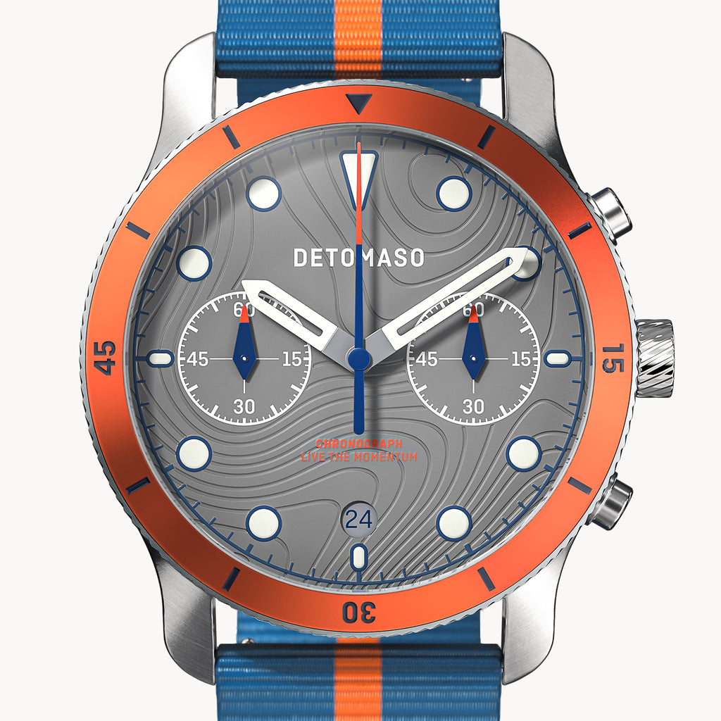 VENTURE CHRONOGRAPH TOPO GRAY - Ocean Plastic Blue Orange Woven - Detomaso Watches