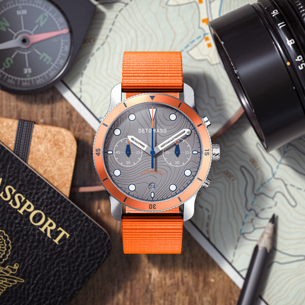 VENTURE CHRONOGRAPH TOPO GRAY - Ocean Plastic Orange Woven - Detomaso Watches