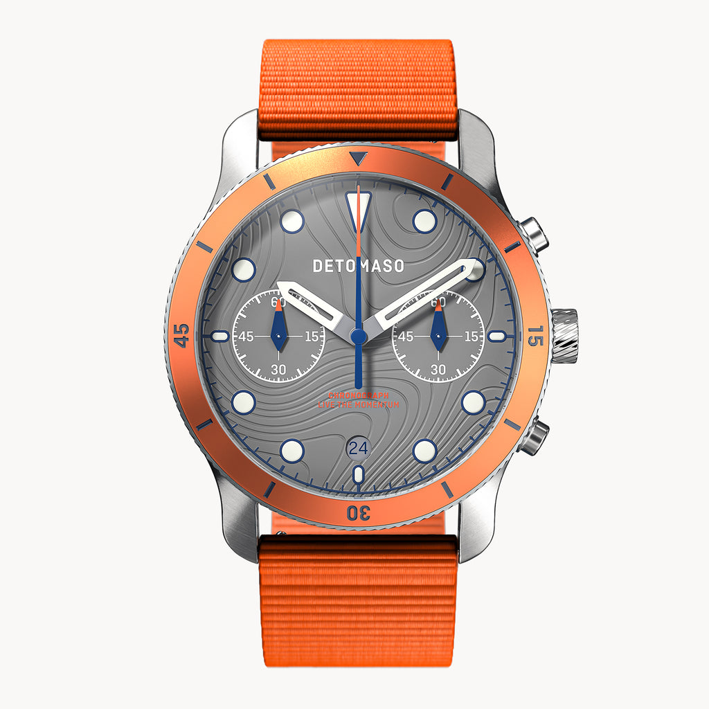 VENTURE CHRONOGRAPH TOPO GRAY - Ocean Plastic Orange Woven - Detomaso Watches