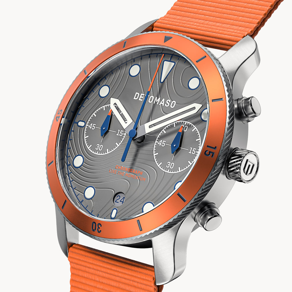 VENTURE CHRONOGRAPH TOPO GRAY - Ocean Plastic Orange Woven - Detomaso Watches