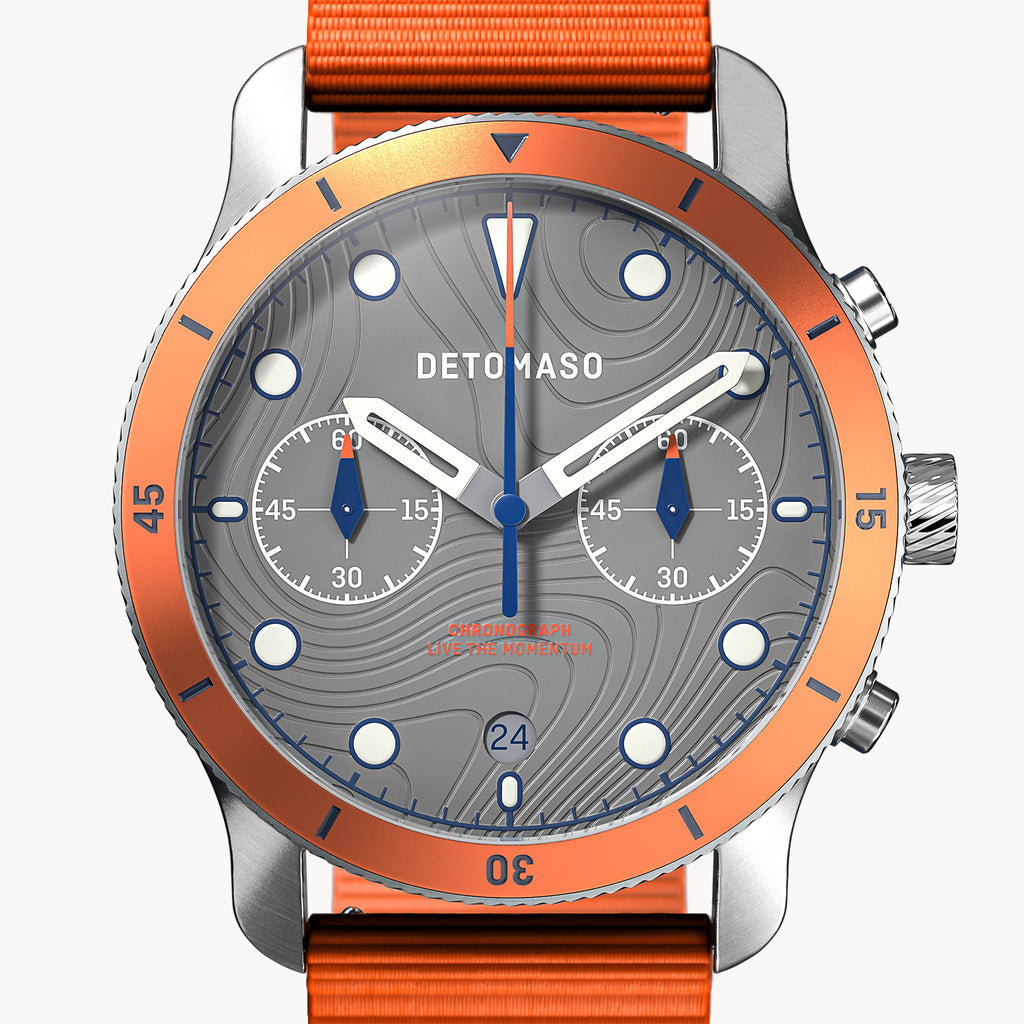 VENTURE CHRONOGRAPH TOPO GRAY - Ocean Plastic Orange Woven - Detomaso Watches