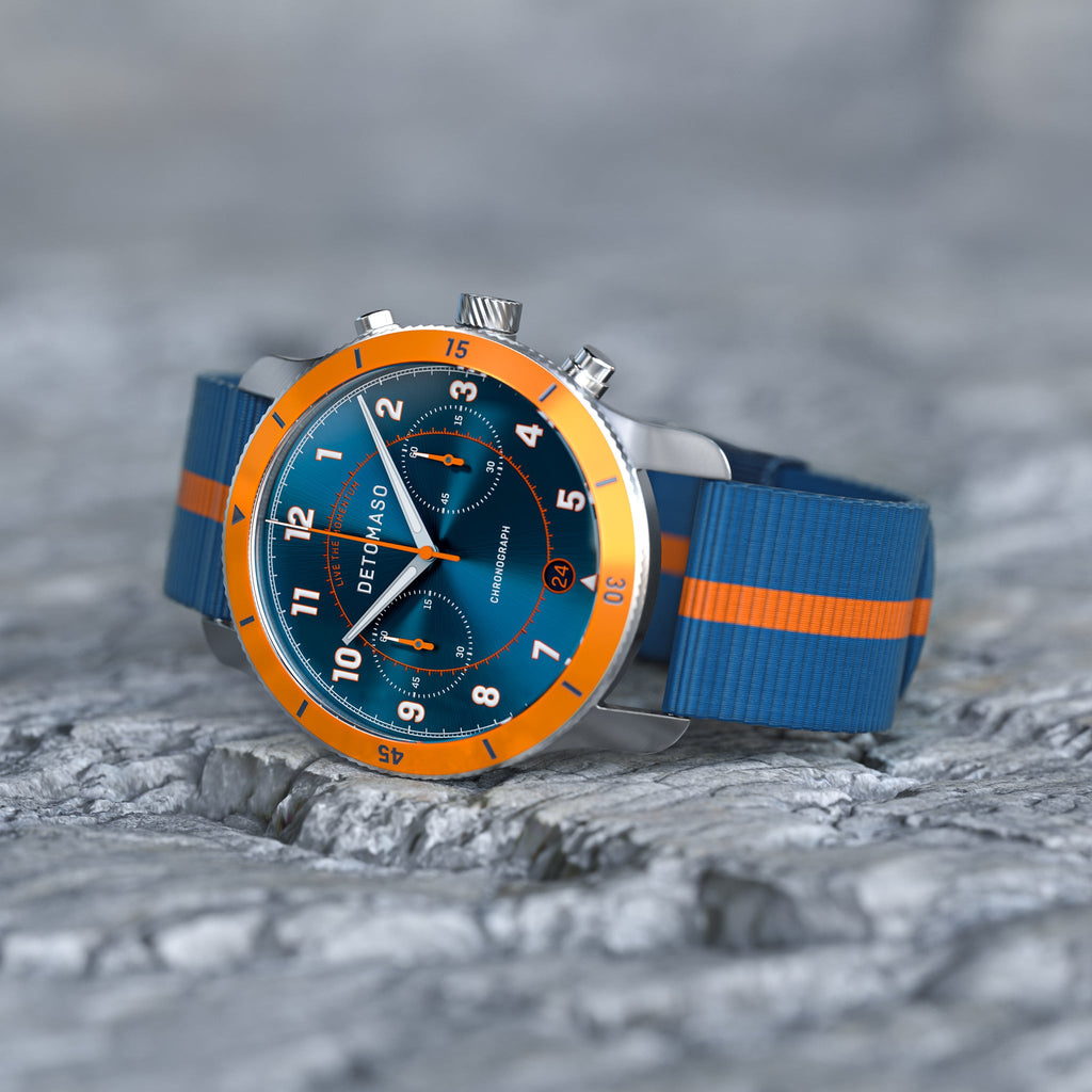 VENTURE CHRONOGRAPH BLUE ORANGE - Ocean Plastic Blue Orange Woven - Detomaso Watches