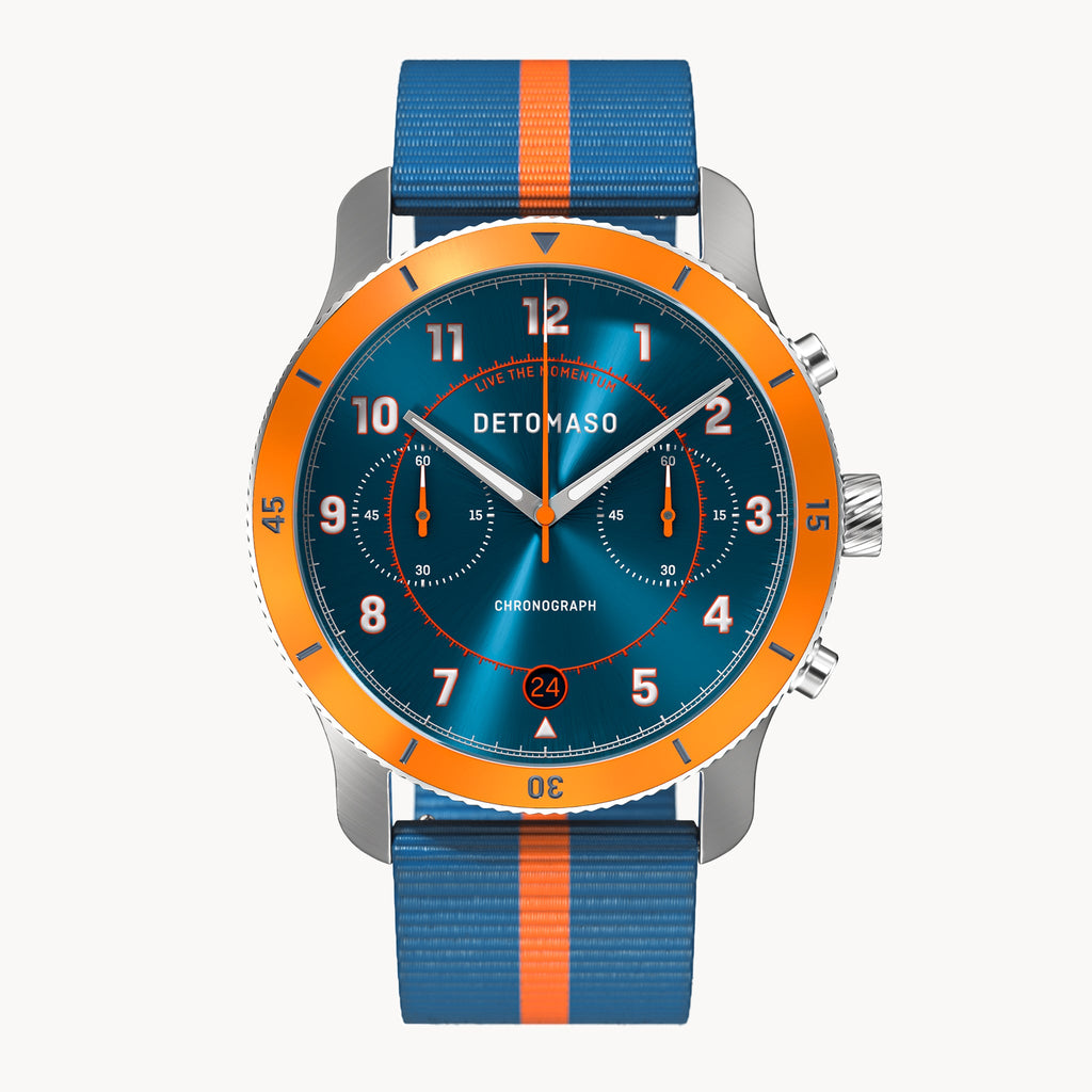 VENTURE CHRONOGRAPH BLUE ORANGE - Ocean Plastic Blue Orange Woven - Detomaso Watches