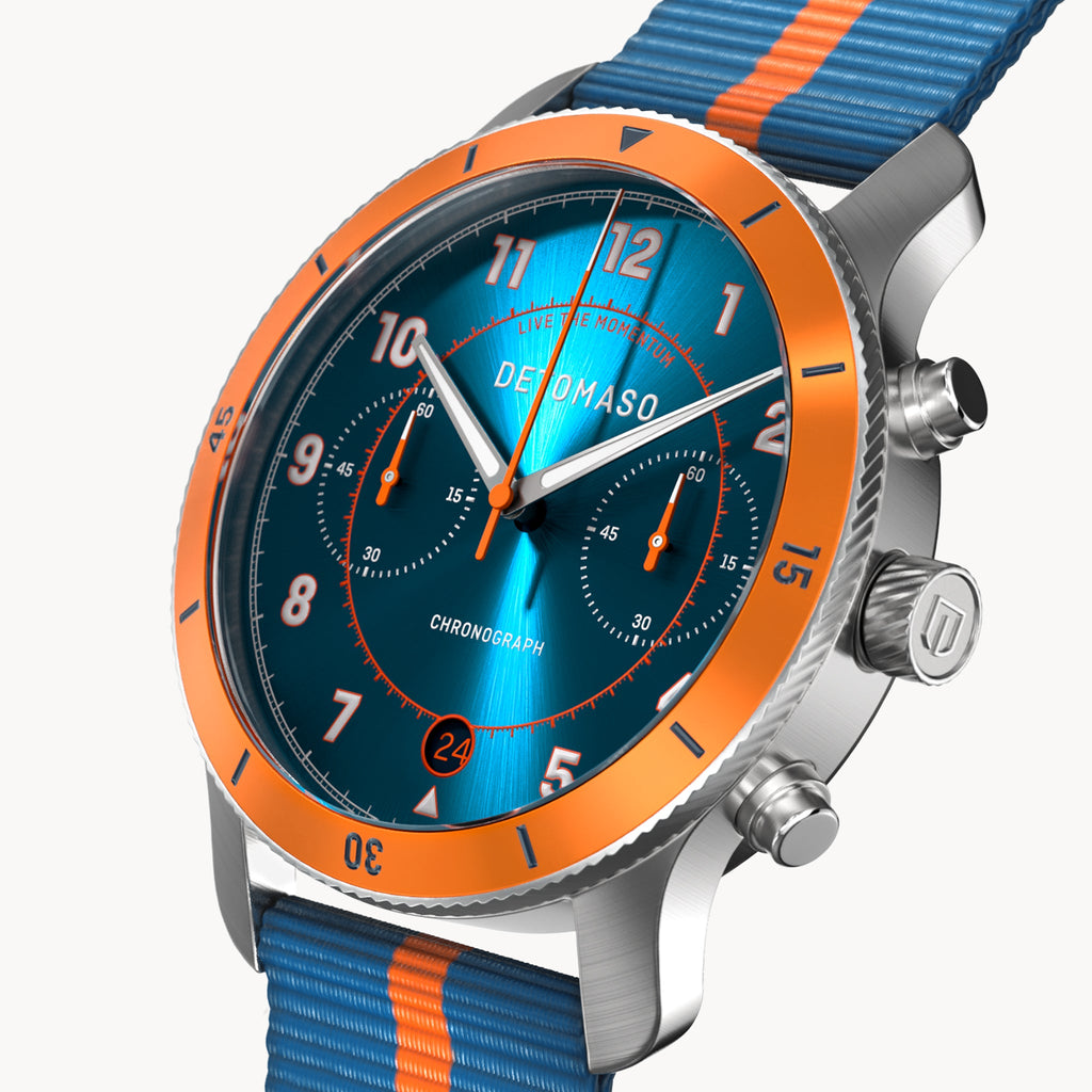 VENTURE CHRONOGRAPH BLUE ORANGE - Ocean Plastic Blue Orange Woven - Detomaso Watches