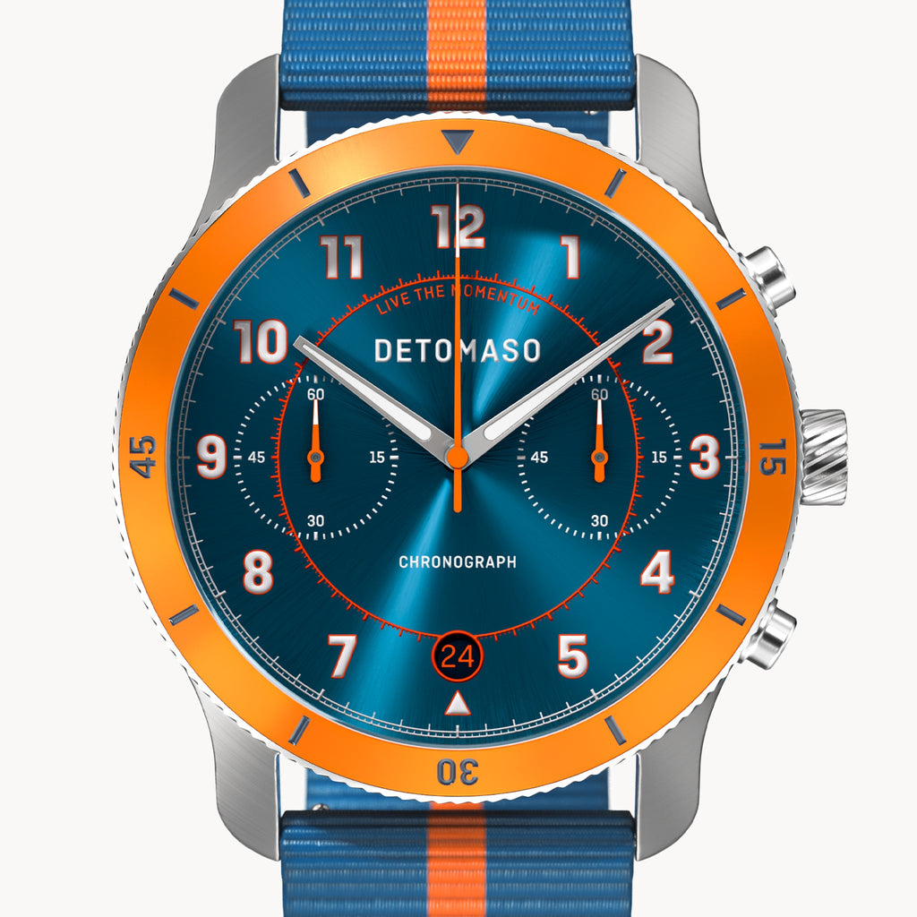 VENTURE CHRONOGRAPH BLUE ORANGE - Ocean Plastic Blue Orange Woven - Detomaso Watches
