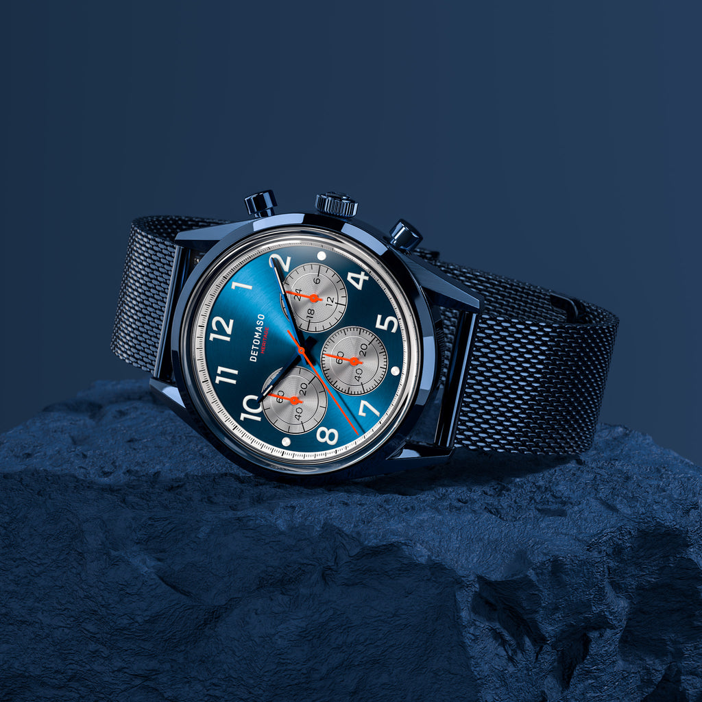 HERITAGE CHRONOGRAPH BLUE - Mesh Blue Glossy - Detomaso Watches
