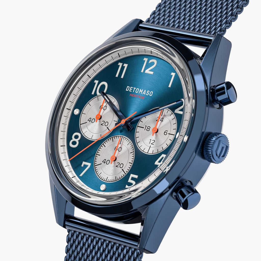 HERITAGE CHRONOGRAPH BLUE - Mesh Blue Glossy - Detomaso Watches