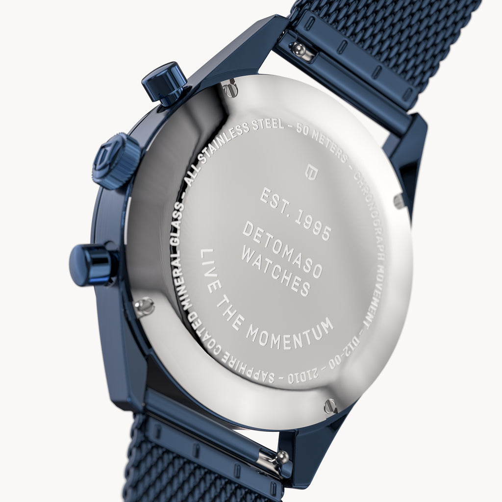 HERITAGE CHRONOGRAPH BLUE - Mesh Blue Glossy - Detomaso Watches