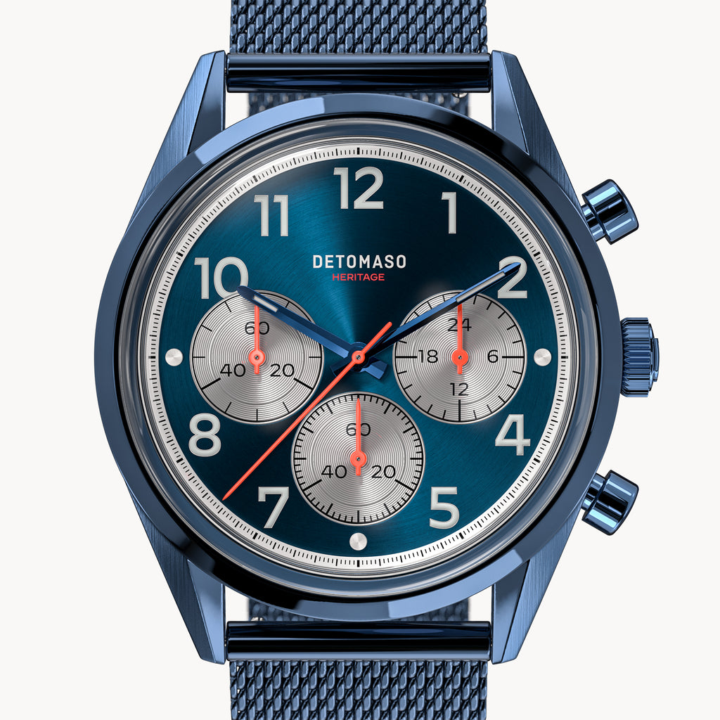 HERITAGE CHRONOGRAPH BLUE - Mesh Blue Glossy - Detomaso Watches