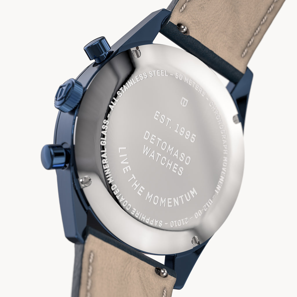 HERITAGE CHRONOGRAPH BLUE - Leather Blue Toscano - Detomaso Watches