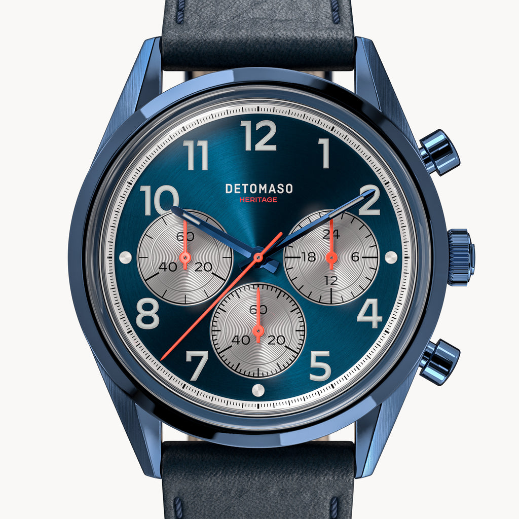 HERITAGE CHRONOGRAPH BLUE - Leather Blue Toscano - Detomaso Watches