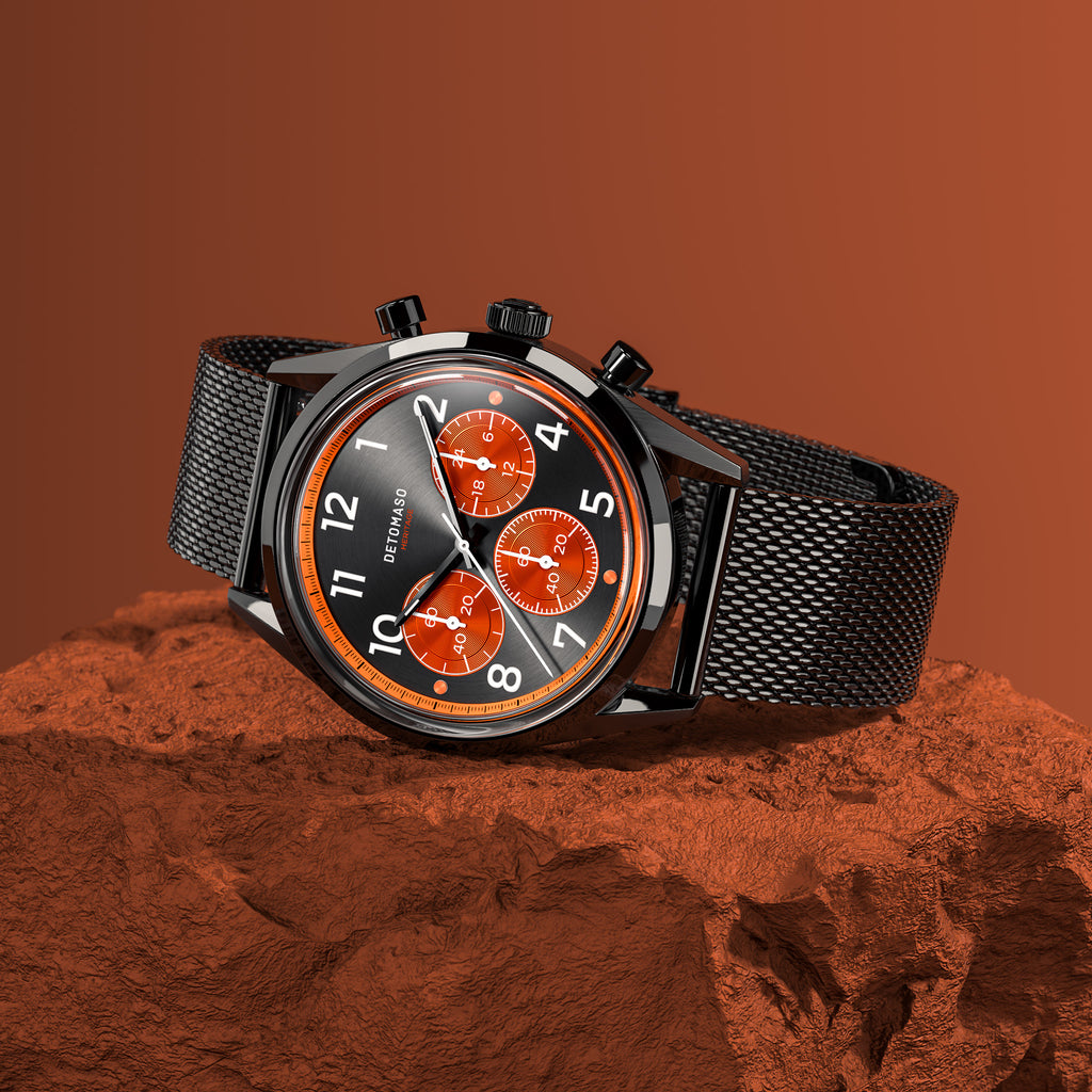 HERITAGE CHRONOGRAPH GRAY ORANGE - Mesh Gray Glossy - Detomaso Watches