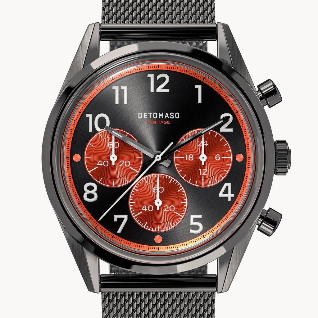 HERITAGE CHRONOGRAPH GRAY ORANGE - Mesh Gray Glossy - Detomaso Watches