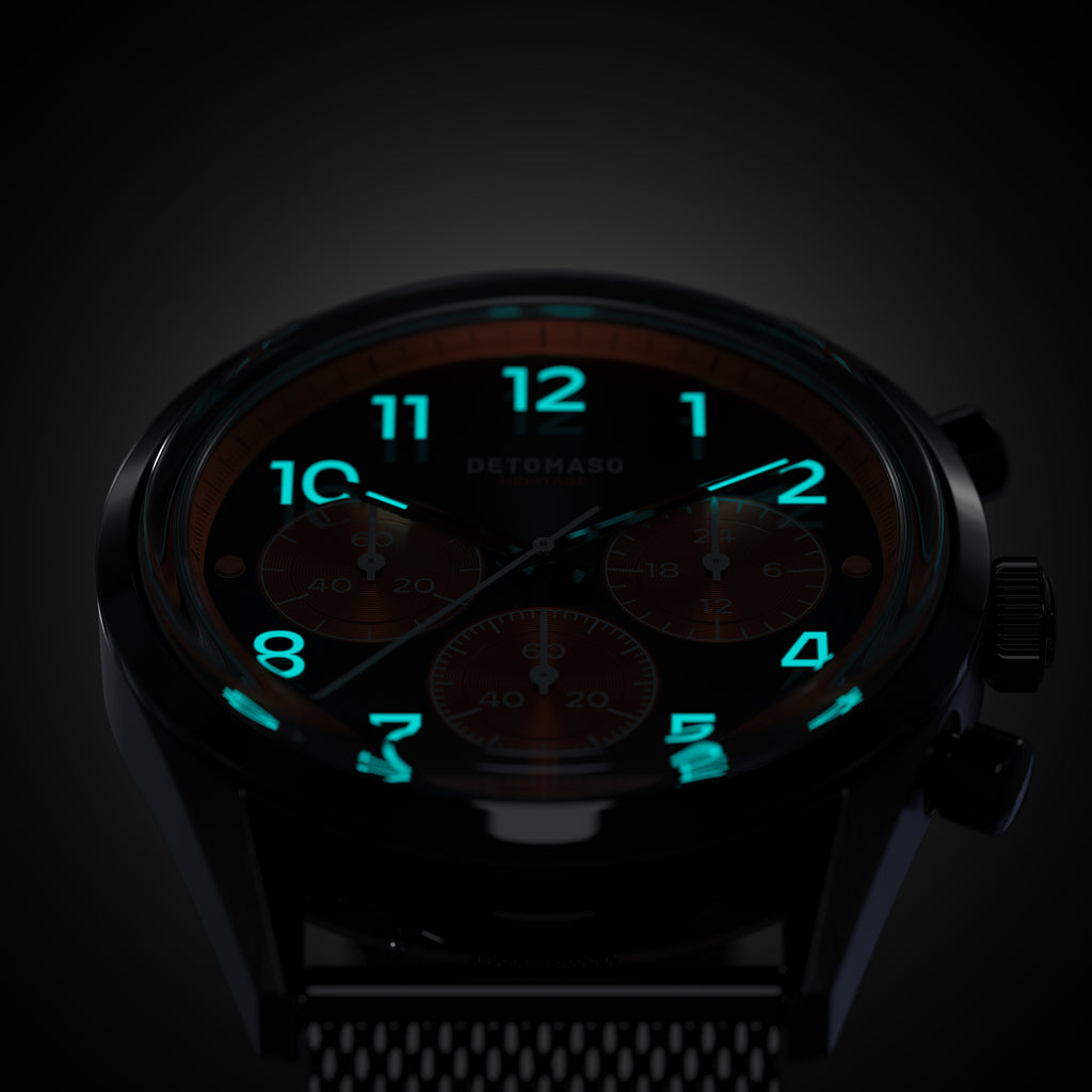 HERITAGE CHRONOGRAPH GRAY ORANGE - Vegan Apple Leather Black Smooth - Detomaso Watches