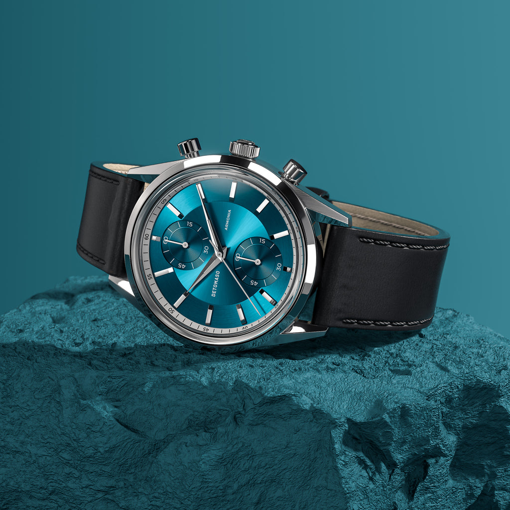 ARMONIA CHRONOGRAPH PETROL - Vegan Apple Leather Black Smooth - Detomaso Watches