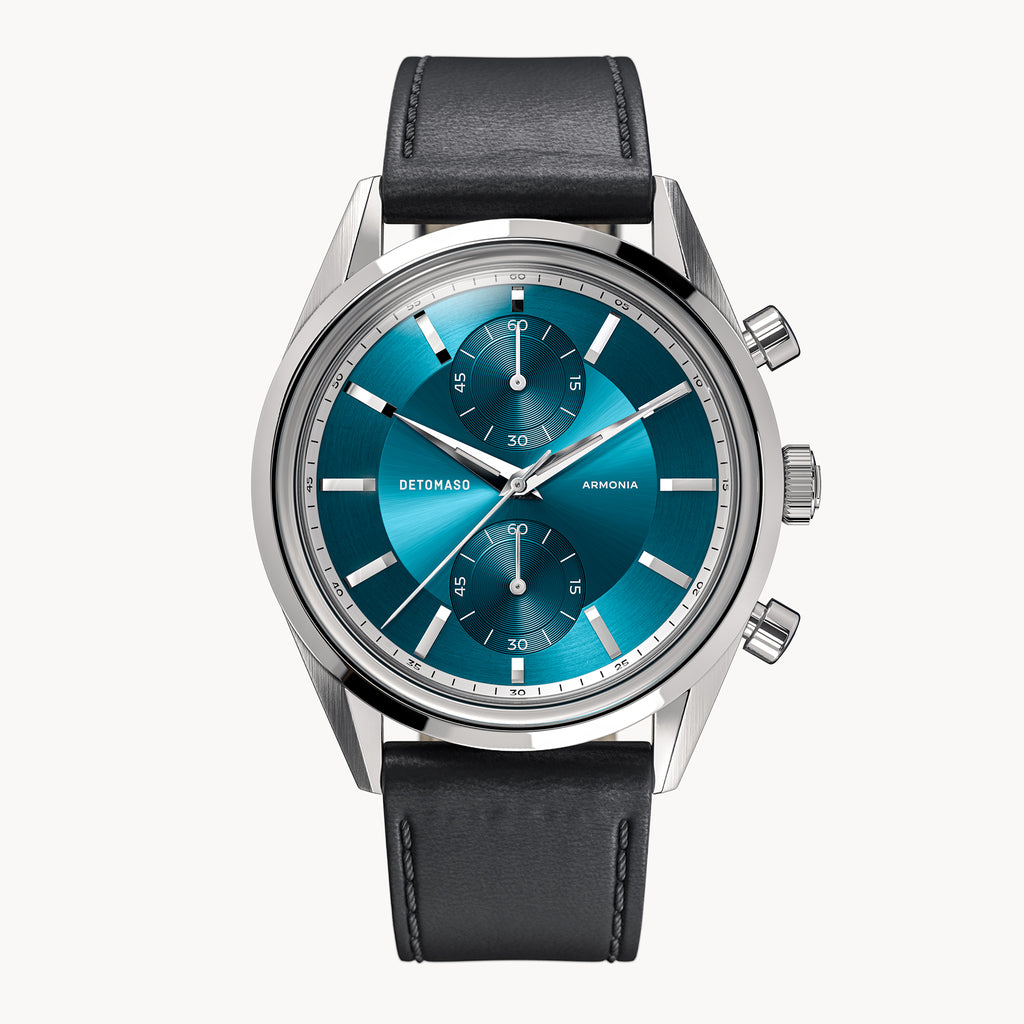 ARMONIA CHRONOGRAPH PETROL - Vegan Apple Leather Black Smooth - Detomaso Watches