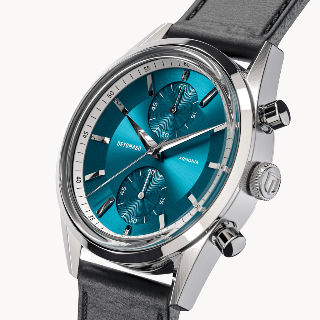 ARMONIA CHRONOGRAPH PETROL - Vegan Apple Leather Black Smooth - Detomaso Watches