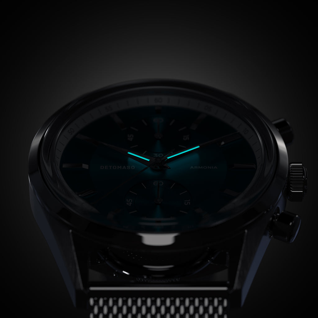 ARMONIA CHRONOGRAPH PETROL - Vegan Apple Leather Black Smooth - Detomaso Watches