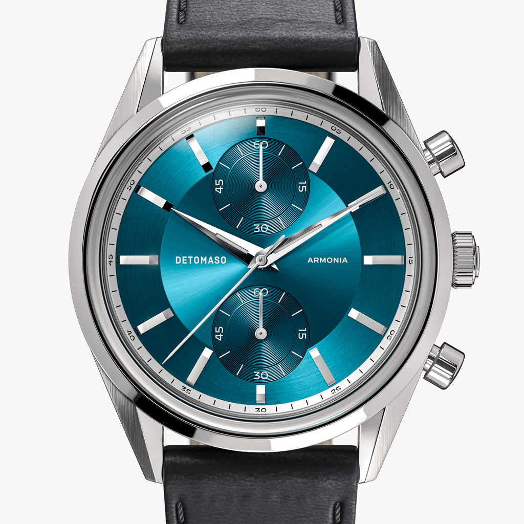 ARMONIA CHRONOGRAPH PETROL - Vegan Apple Leather Black Smooth - Detomaso Watches