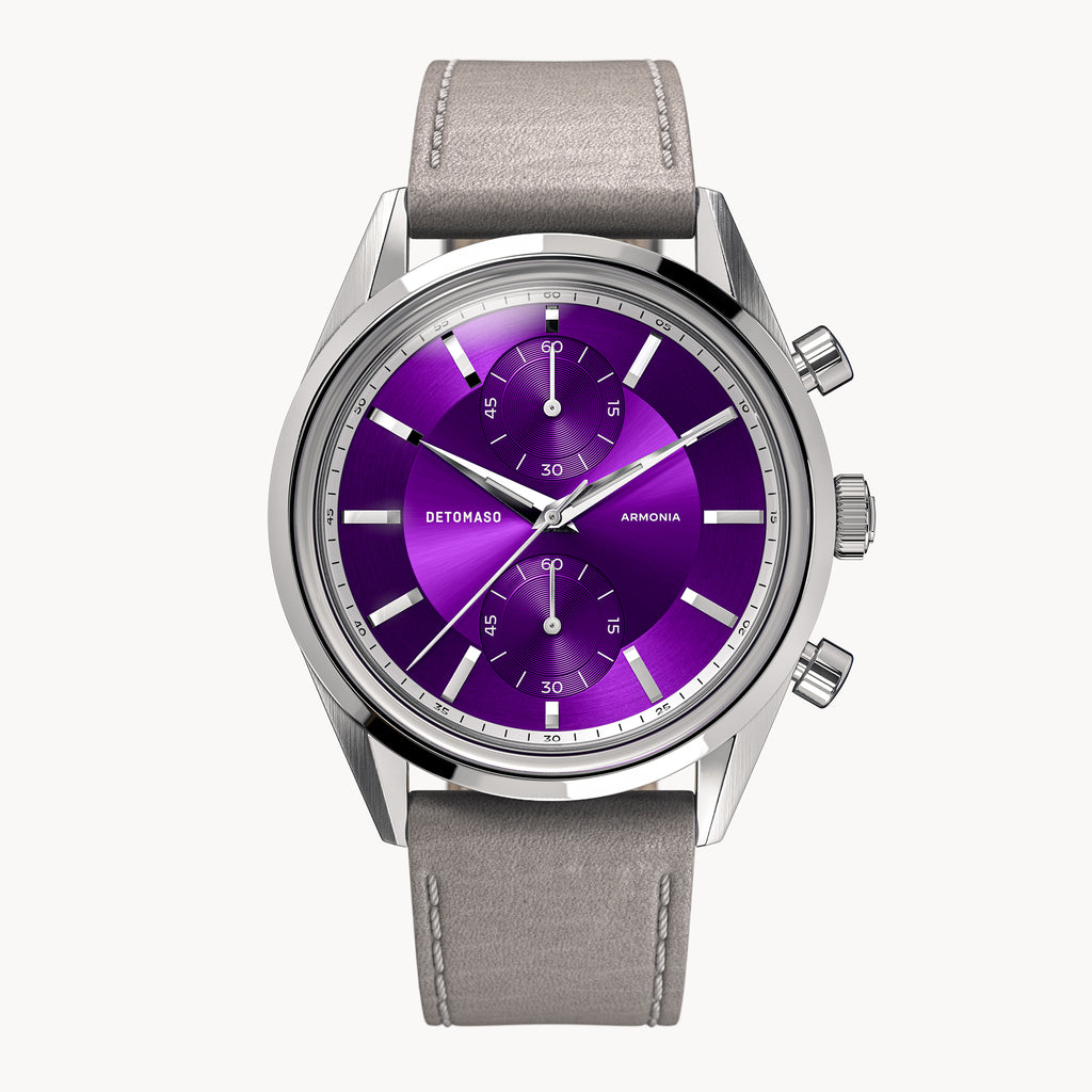 ARMONIA CHRONOGRAPH PURPLE - Leather Gray Smooth - Detomaso Watches