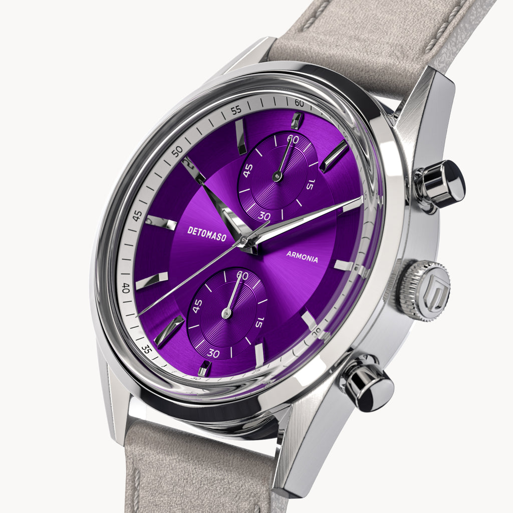 ARMONIA CHRONOGRAPH PURPLE - Leather Gray Smooth - Detomaso Watches