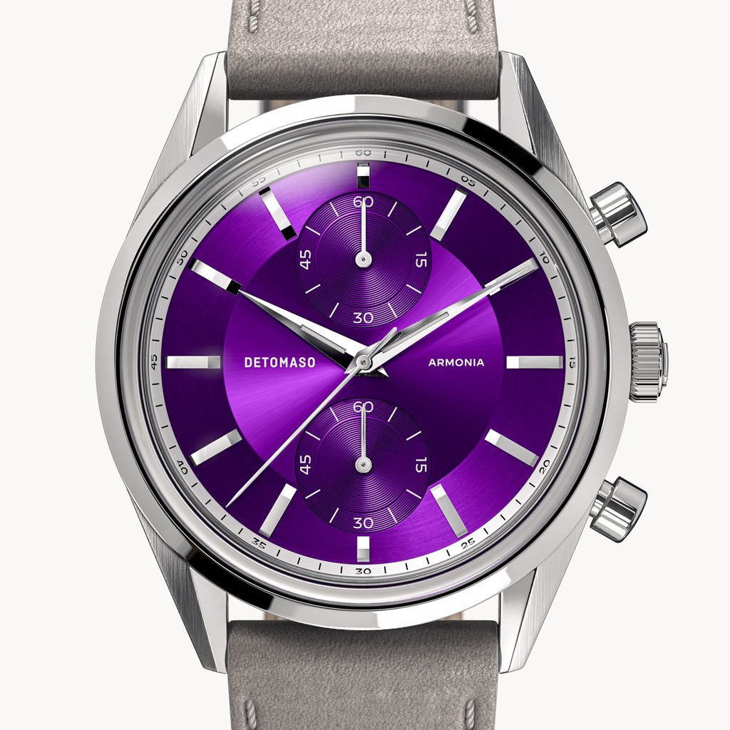 ARMONIA CHRONOGRAPH PURPLE - Leather Gray Smooth - Detomaso Watches