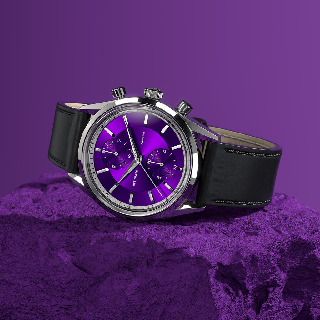 ARMONIA CHRONOGRAPH PURPLE - Vegan Apple Leather Black Smooth - Detomaso Watches