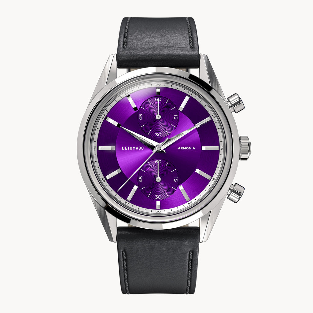 ARMONIA CHRONOGRAPH PURPLE - Vegan Apple Leather Black Smooth - Detomaso Watches