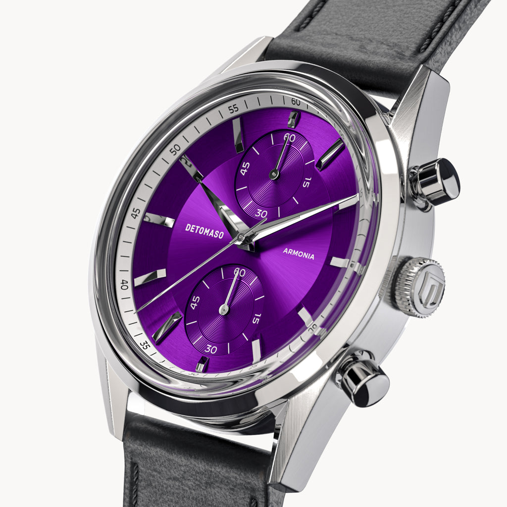 ARMONIA CHRONOGRAPH PURPLE - Vegan Apple Leather Black Smooth - Detomaso Watches