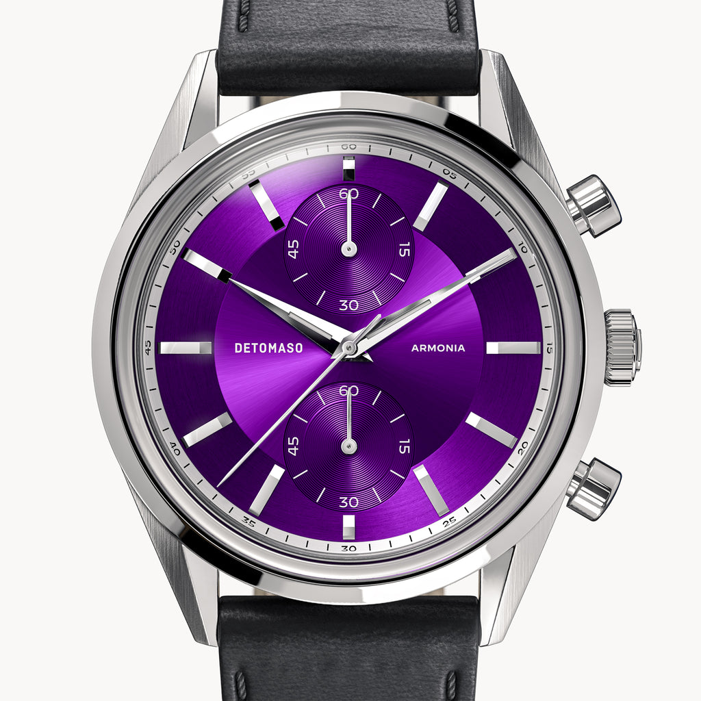 ARMONIA CHRONOGRAPH PURPLE - Vegan Apple Leather Black Smooth - Detomaso Watches