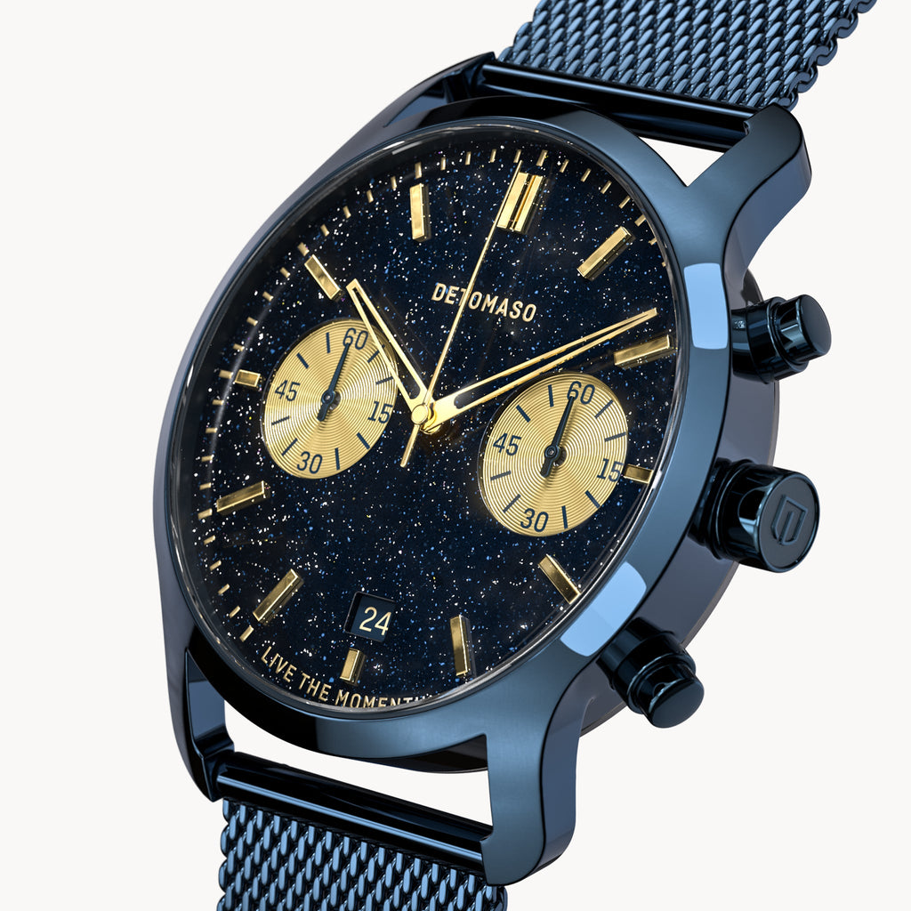 SORPASSO CHRONO STELLA ORO - Mesh Blue Glossy - Detomaso Watches
