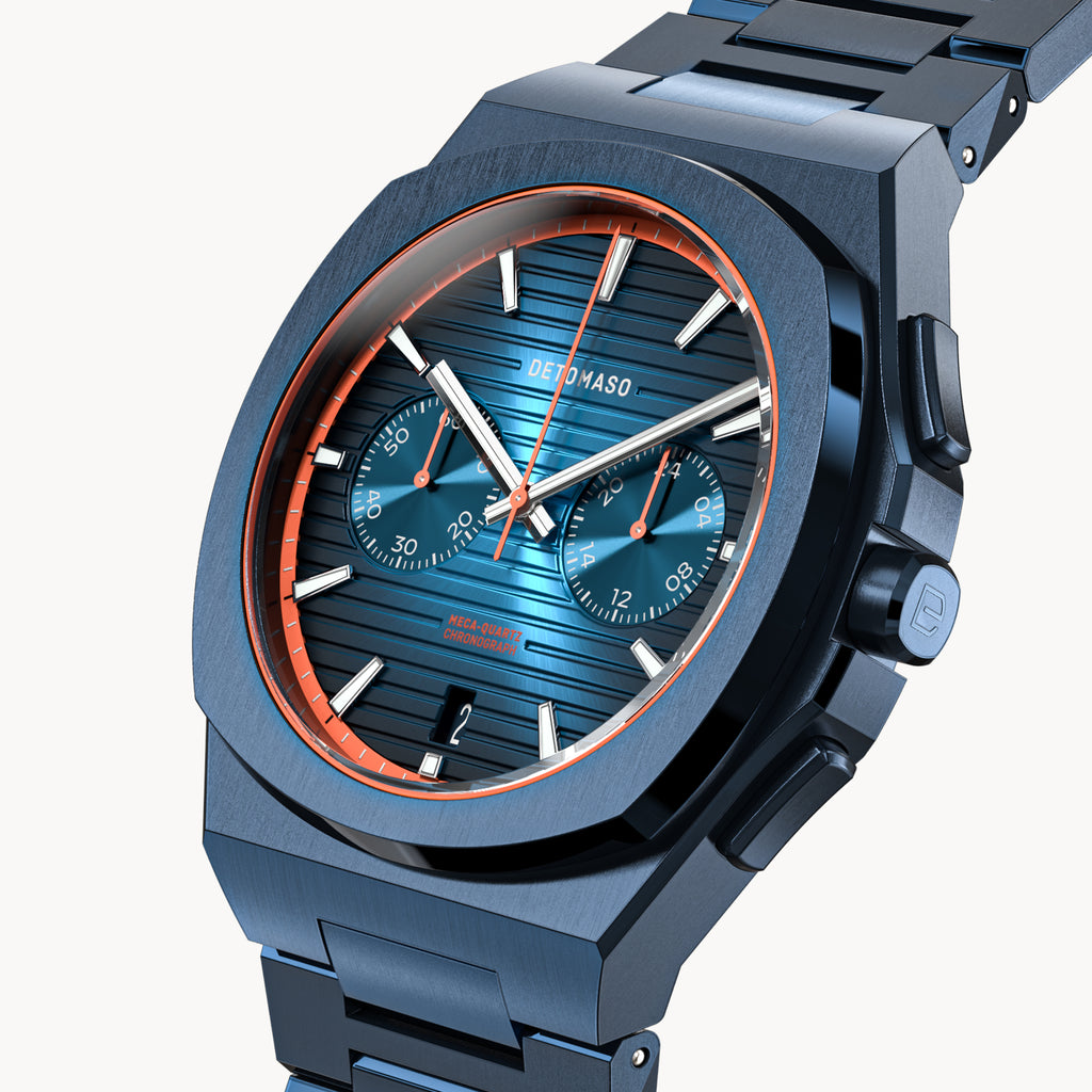 VOLTRE CHRONOGRAPH FIRST EDITION BLUE ORANGE - Stainless steel Blue Brushed Matte - Detomaso Watches