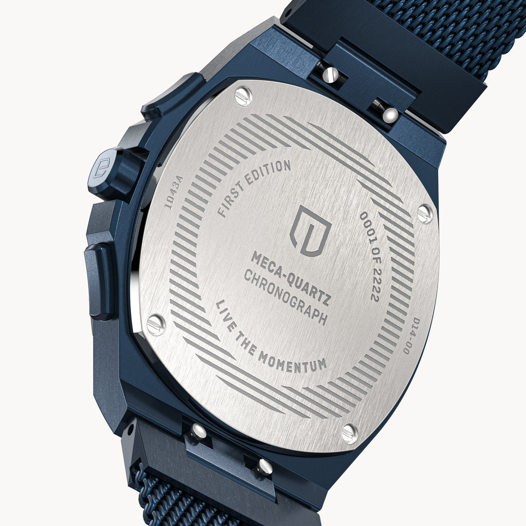 VOLTRE CHRONOGRAPH FIRST EDITION BLUE ORANGE - Mesh Blue Brushed Matte - Detomaso Watches
