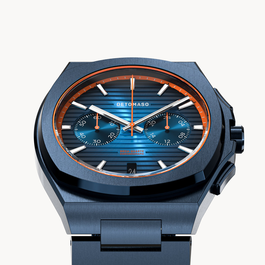 VOLTRE CHRONOGRAPH FIRST EDITION BLUE ORANGE - Mesh Blue Brushed Matte - Detomaso Watches