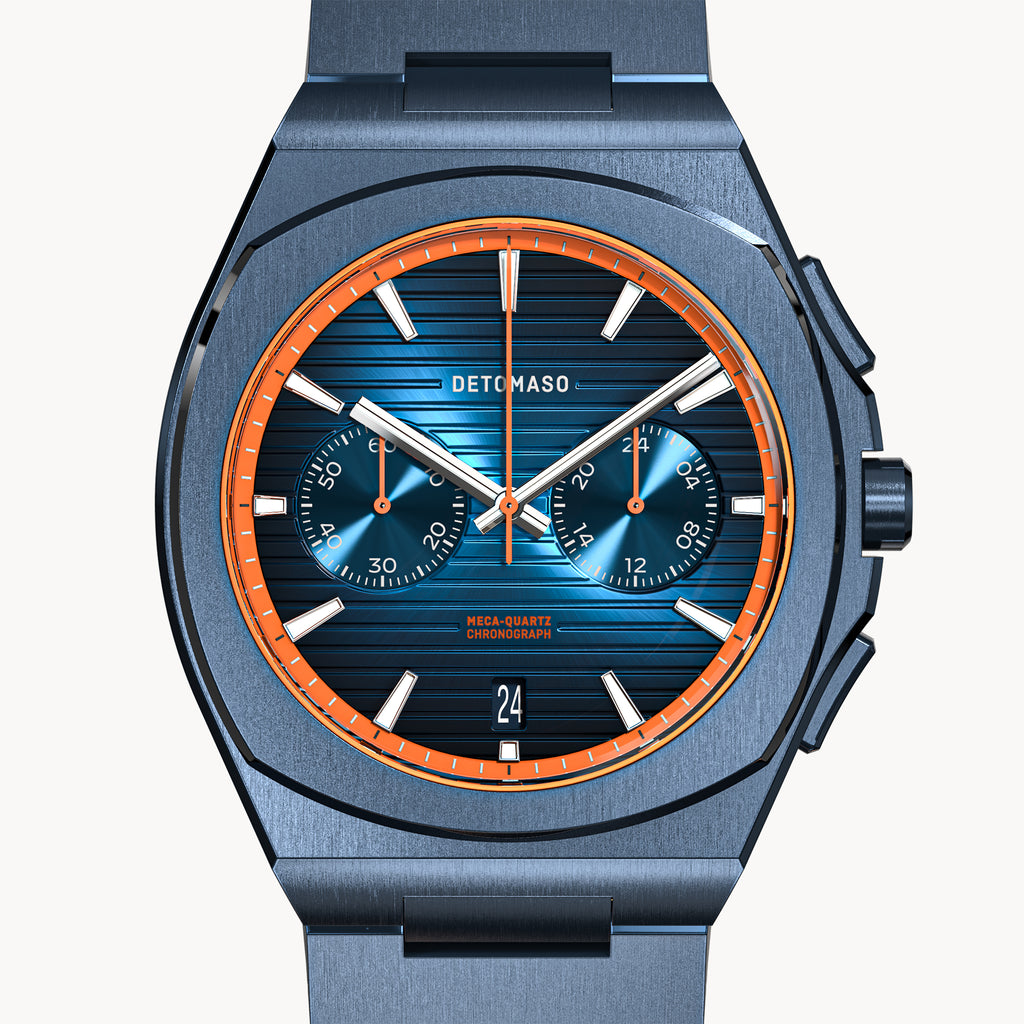 VOLTRE CHRONOGRAPH FIRST EDITION BLUE ORANGE - Mesh Blue Brushed Matte - Detomaso Watches