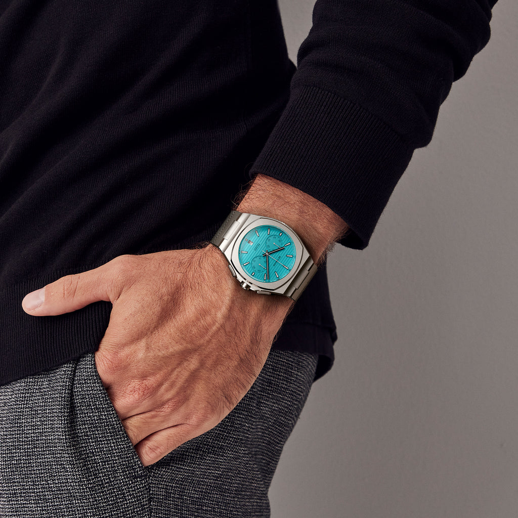 VOLTRE CHRONOGRAPH FIRST EDITION MINTY BLUE - Mesh Silver Brushed - Detomaso Watches