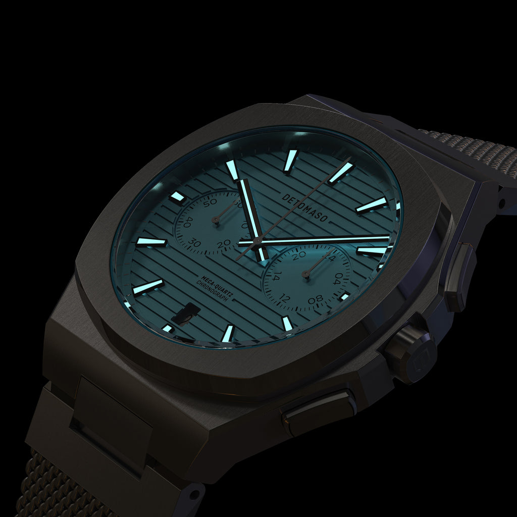 VOLTRE CHRONOGRAPH FIRST EDITION MINTY BLUE - Mesh Silver Brushed - Detomaso Watches