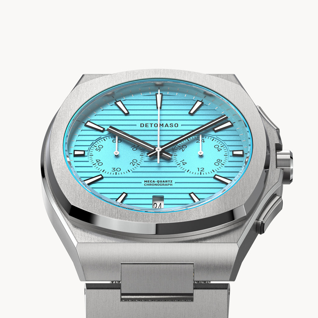 VOLTRE CHRONOGRAPH FIRST EDITION MINTY BLUE - Mesh Silver Brushed - Detomaso Watches