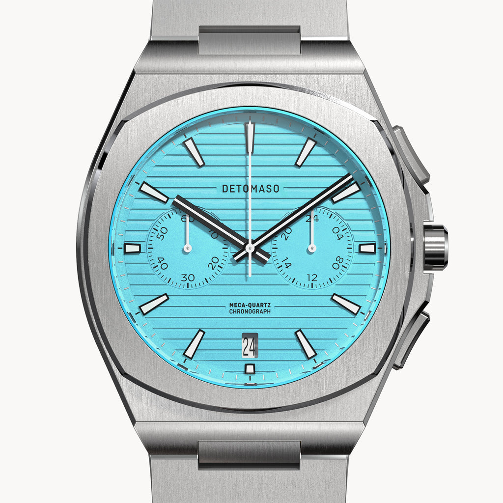 VOLTRE CHRONOGRAPH FIRST EDITION MINTY BLUE - Mesh Silver Brushed - Detomaso Watches