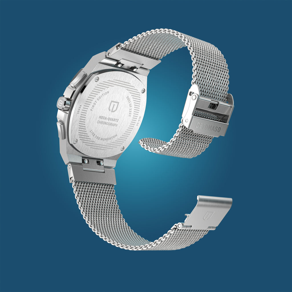VOLTRE CHRONOGRAPH FIRST EDITION MINTY BLUE - Mesh Silver Brushed - Detomaso Watches
