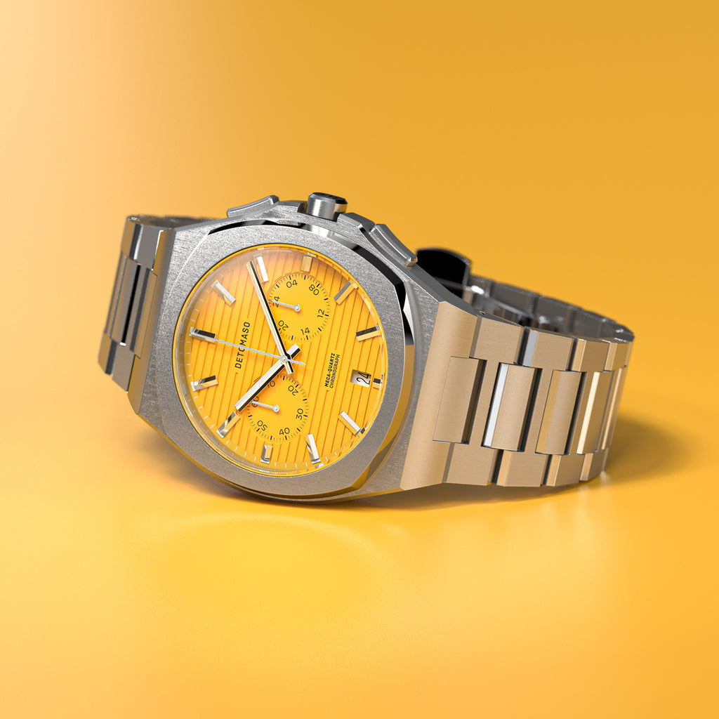 VOLTRE CHRONOGRAPH FIRST EDITION GIALLO - Stainless steel Silver Matte - Detomaso Watches