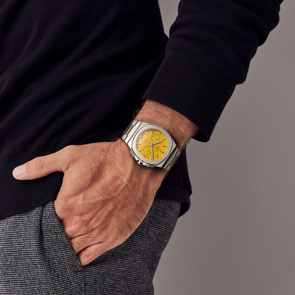 VOLTRE CHRONOGRAPH FIRST EDITION GIALLO - Stainless steel Silver Matte - Detomaso Watches