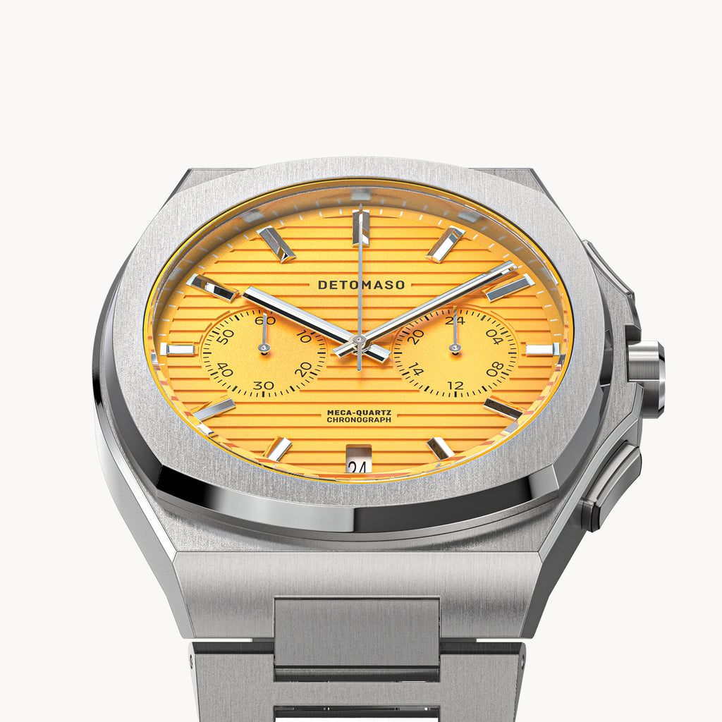 VOLTRE CHRONOGRAPH FIRST EDITION GIALLO - Stainless steel Silver Matte - Detomaso Watches
