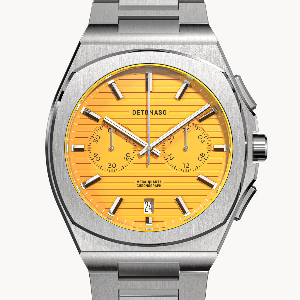 VOLTRE CHRONOGRAPH FIRST EDITION GIALLO - Stainless steel Silver Matte - Detomaso Watches