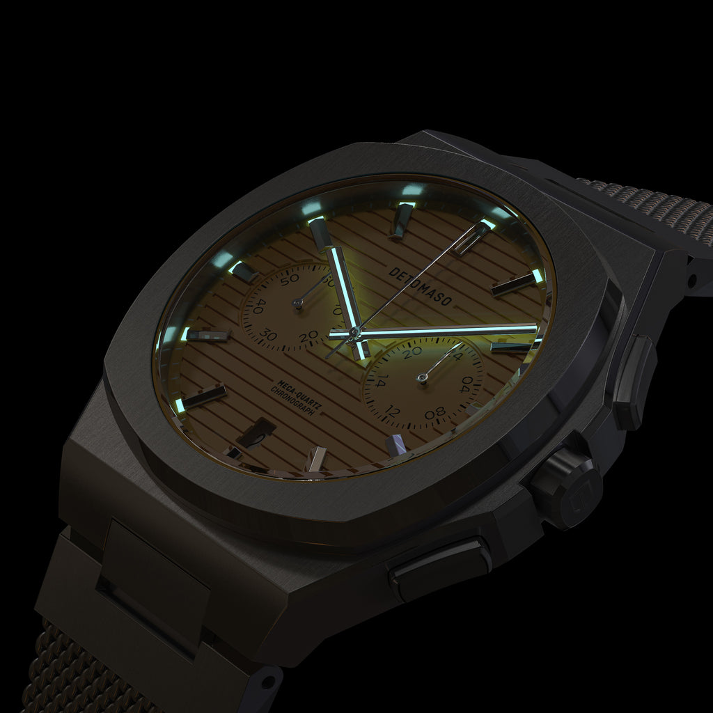 VOLTRE CHRONOGRAPH FIRST EDITION GIALLO - Mesh Silver Brushed - Detomaso Watches